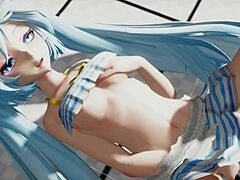 3D animated photoshoot of Miku in wet clothes