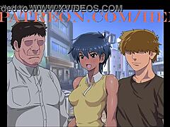 Petite brunette sucks big cock and rides to creampie in hentai anime style