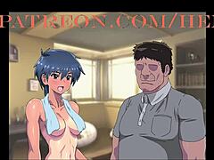 Petite brunette sucks big cock and rides to creampie in hentai anime style