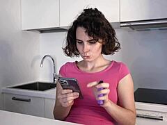 Student sister masturbates with big tits while stepbrother films