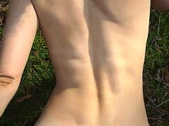 Beautiful woman with perfect body getting cum in her ass in open space