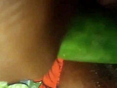 cyndy blackslave uses cucumber for fun