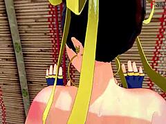 Chun-Li in hardcore street fighter action in cartoon