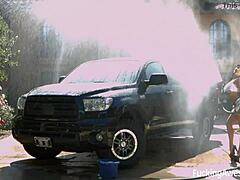 Brunette Pornstar Titty Fucks Monster Cock At Outdoor Car Wash