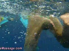 lesbian masseuse gives oral in a threesome.