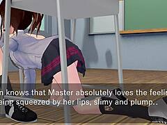 karin hides under desk in school blazer for oral fun
