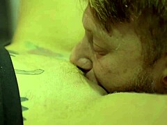 Blonde whore calls doorman for pussy eating 😈