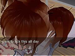 karin hides under desk in school blazer for oral fun