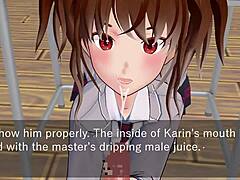 karin hides under desk in school blazer for oral fun