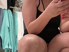 Beautiful MILF Laina Marie shops and strips naked outdoors