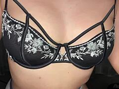 uh, deep blowjob from slutty gf, cum on tits, damn!