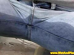 Blonde PlaneJane toys closeup while sipping golden shower