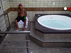 Experienced guy boldly fucks tattooed young Wallif Santos with big cock.