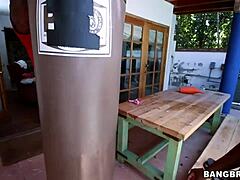 ebony sucks big black cock in kitchen