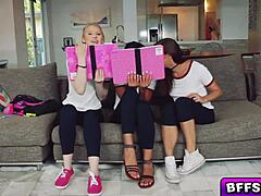 Big dick foreigner gets two hot girls at once in a four woman and man scene