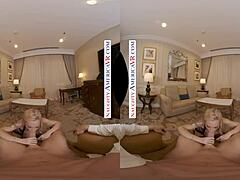 blonde devon in lingerie and heels fucks big cock on play date at naughty america, showing tits and ass.