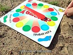 Wild Twister Strip Game in Forest with Double Blowjob Dare!