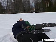 Three gay snowboarders bang bareback in wild 3-way after slopes.