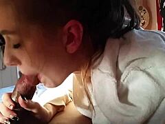 White slut loves sucking big cock in intense blowjob session!