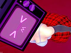 TV woman strips minifalda for hot doggy in love hotel.