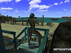 Beautiful 3D animated lesbian babe gets a boat ride and a licking companion