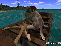 Beautiful 3D animated lesbian babe gets a boat ride and a licking companion