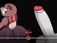 The boss fight in the adult animated game Beat Banger