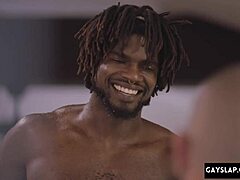 black gay stud with huge dick pounds hard. raw interracial action unfolds!