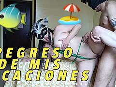 Latina returns from vacation for taboo ass sex.