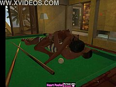 I am playing on the pool table with my friends