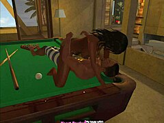 I am playing on the pool table with my friends