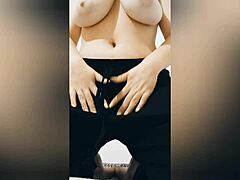 Sexy brunette in black pants teases with big natural tits during solo play at luxuryorgasm