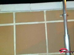 Conversational Young chick with big boobs blows in public pool