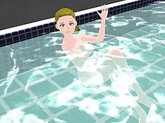 Anime woman took a bath in a japanese public bath【sento】