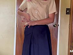 dia de rutina antes de coger en el cole uniform brunette solo amateurs long hair college anime hentai dress