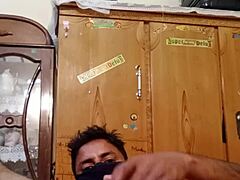 Young Muslim gay man masturbates with oil and shows his big dick