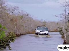 Badass bikini babes tease cranky crocs in public! 🐊