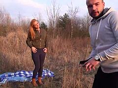 naive blonde gets rammed outdoors on camera for the first time