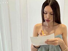 A delivery boy gets a surprise with a hot brunette and her big boobs