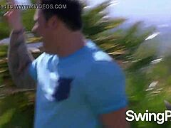 Wow, outdoor oral fun in naughty swinger game!