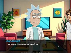 Morty's sister squirts in shower during hentai game parody