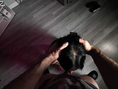 Beautiful brunette gets dirty and gives a blowjob