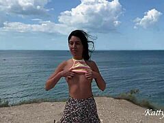 Public urination on the beach with upskirt shots