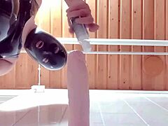 latexi69 in latex costume riding big dildo in anime hentai