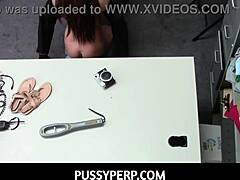 Sexy shop clerk gets tight pussy pounded on desk