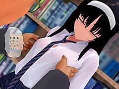 Beautiful anime Akiha Tohno gets her nipples teased in this netorareki