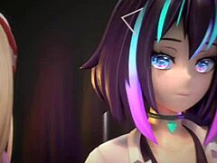 elfie love, the hentai vtuber, gives a blowjob and cumshot on her big tits in 3d vrchat mmd