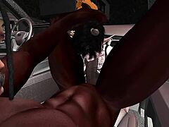 yo, black man bangs demonic white chick with big tits in suv hentai style