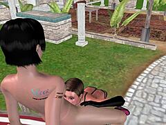 animated 3d cute lesbian girl licks pussy in hot scene