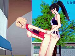 Chisato Nishikigi and Takina Inoue in wild futanari hentai sex.